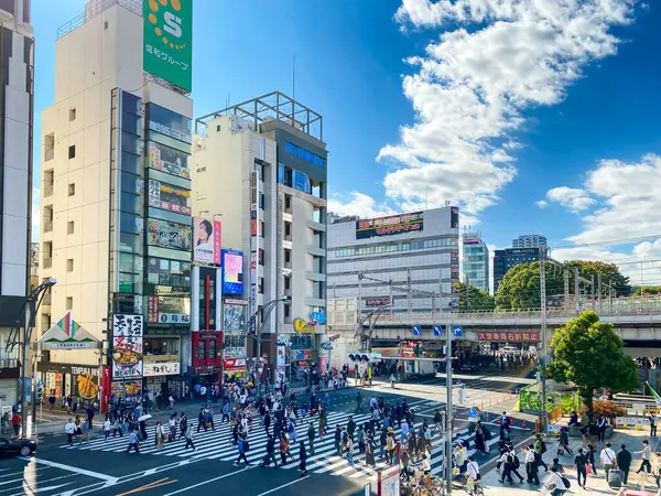 日本内野市 2023年10月21日 东京太户区的东京日本主要火车站的内野市车站前的交通 它是用来到达威诺地区的车站 日本东京 图库照片