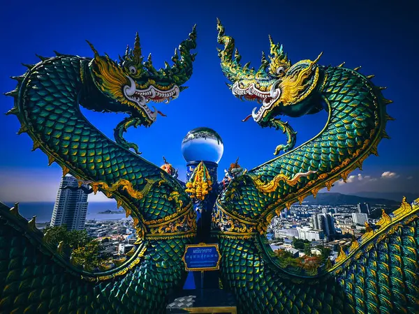 stock image Chonburi - Thailand 30 April 2024: Giant Beautiful Serpent on the mountain in the Pattaya city, This place can see all of Pattaya