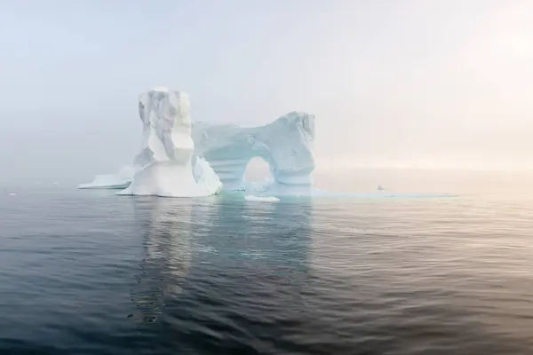 南ジョージア島 孤独な氷河に 海洋水中の青い氷河 冷静な水の上に氷河漂流する 溶ける氷河から氷の塊をきれいにする 地球温暖化コンセプト 気候変動 — ストック写真