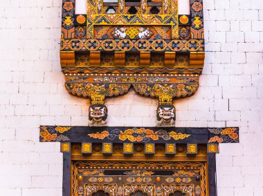 Bhutan, Punakha - Punakha Dzong 'un içerisinden detaylı görüntü.