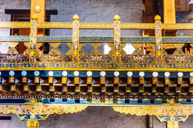 Bhutan, Punakha - Punakha Dzong 'un içerisinden detaylı görüntü.