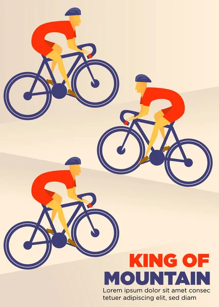 マウンテンサイクリングポスターの王です サイクリストはテ マウンテンに登る サイクリングイベントポスター 抽象的なスタイルのベクトル図 — ストック写真