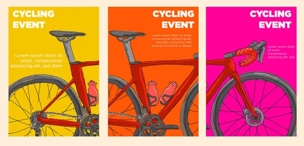 サイクリングイベントポスターセット ロードバイクの一部だ 抽象的なスタイルのベクトル図 — ストック写真
