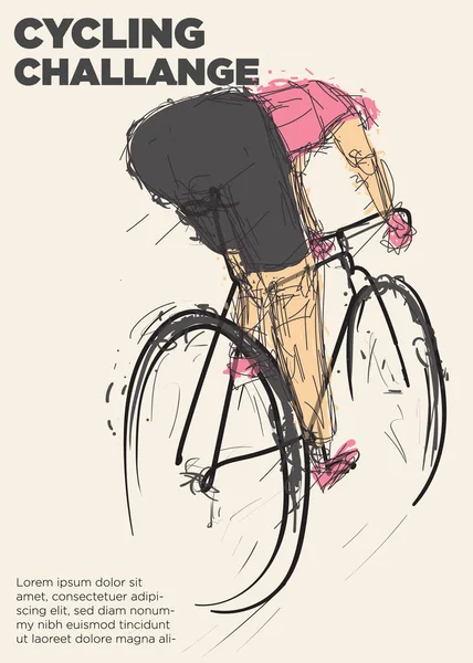 Ciclista Por Trás Cartaz Evento Chalange Ciclismo Ilustração Vetorial Escova — Fotografia de Stock