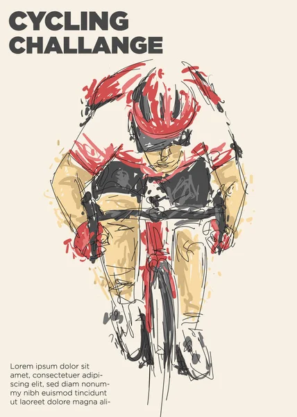Cyklist Som Yrar Cykel Utmaning Händelse Affisch Bekymrad Torr Pensel — Stockfoto