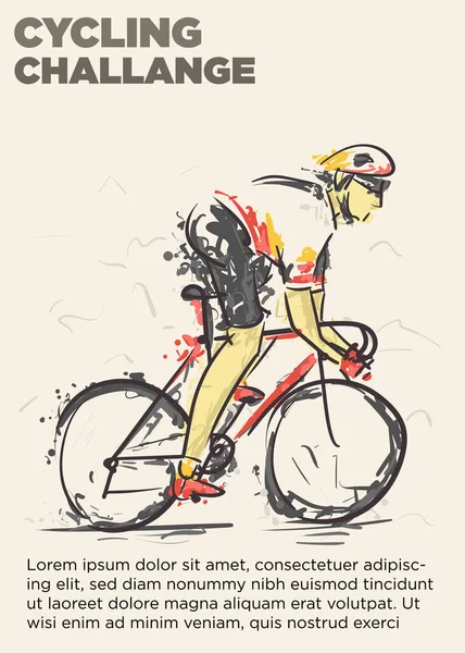 cyclist off saddle speeding. cycling challange event poster. distressed dry brush vector illustration