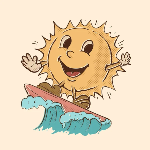 Surf Mascota Del Sol Vibraciones Tropicales Sol Vintage Mascota Vector — Foto de Stock