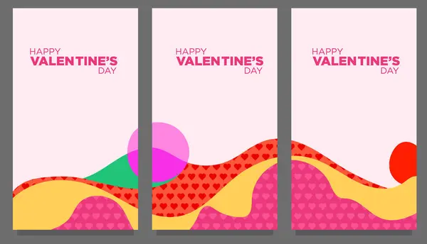 Set Heart Love Valentines Day Template Abstract Syle Print Banner — Stock Vector