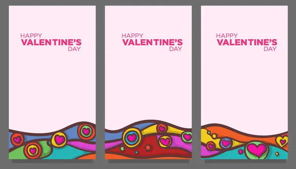 Set Heart Love Valentines Day Template Abstract Syle Print Banner — Stock Vector