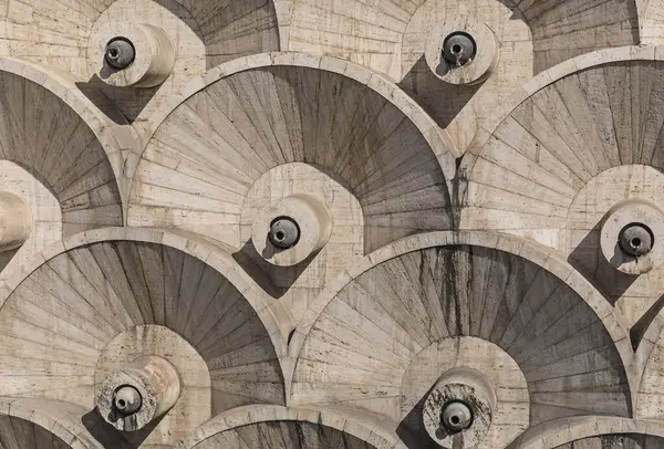 Half circles fountains that are part of the Cascade stairs in Yerevan, Armenia