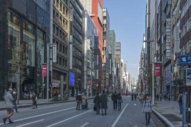 Tokyo, Japonya - 15 Aralık 2023: Ginza Dori Caddesi Japonya 'nın en prestijli alışveriş bölgelerinden biridir..