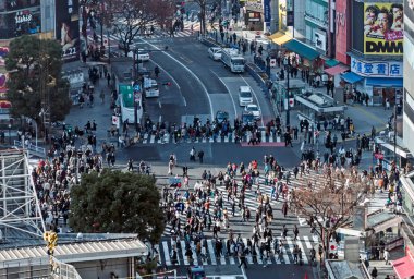 Tokyo, Japonya - 31 Aralık 2023: Shibuya Geçidi, Shibuya, Tokyo, Japonya 'da popüler bir yaya geçidi..
