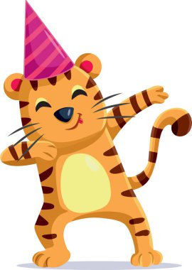 Komik Kaplan Çizgi Filmi Kutlama ve Dans Eden Vektör Karakteri