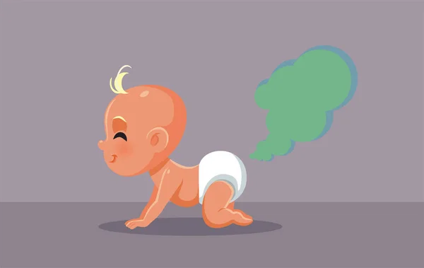Lindo Poco Bebé Tener Gas Pedos Vector Dibujos Animados — Vector de stock