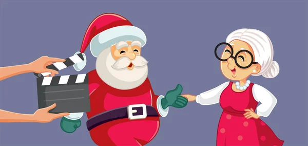 Actors Filming Christmas Musical Comedy Vector Cartoon Illustration - Stok Vektor