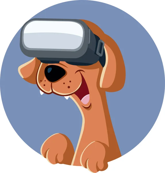 Cão Engraçado Vector Mascote Vestindo Óculos Realidade Virtual — Vetor de Stock