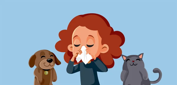 Menina Sofrendo Alergias Animais Estimação Para Gatos Cães —  Vetores de Stock