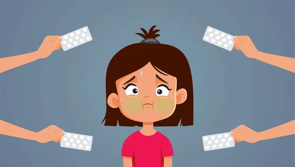 Άρρωστο Κορίτσι Αίσθημα Ναυτία Λήψη Ιατρική Θεραπεία Διάνυσμα Εικονογράφηση — Διανυσματικό Αρχείο