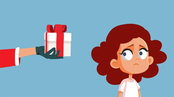 Meisje Ontvangt Een Teleurstellend Geschenk Van Santa Claus Vector Illustratie — Stockvector
