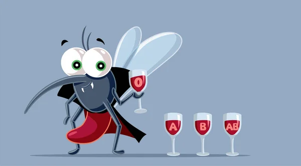 Mosquito Engraçado Bebendo Diferentes Tipos Sangue Vector Cartoon —  Vetores de Stock