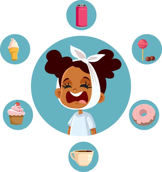 Sweet Foods Drinks Harming Teeth Vector Cartoon Illustration — Vetor de Stock