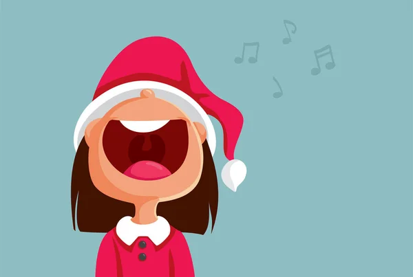 Vtipné Vánoční Dívka Zpívající Hlasité Koledy Vektorové Kreslené Ilustrace — Stockový vektor