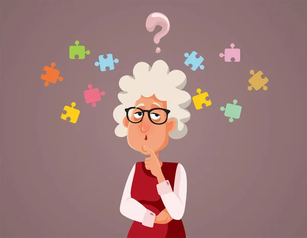 Puzzled Senior Woman Suffering Memory Loss Vector Illustration — Stock Vector