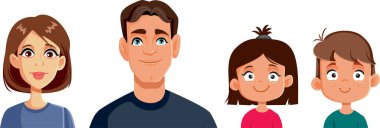 Mutlu Aile Üyelerinin Portreleri Vektör Çizgi Film İllüstrasyonu