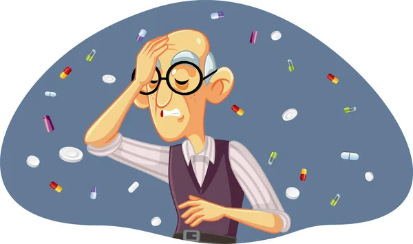 Starszy Mężczyzna Cierpiący Bóle Głowy Uczucie Zawroty Głowy Ilustracja Wektora — Wektor stockowy