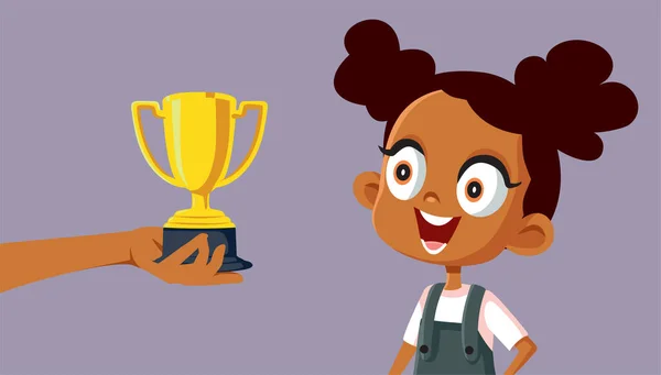 Маленькая Девочка Счастлива Выиграть Трофей Школьном Конкурсе — стоковый вектор