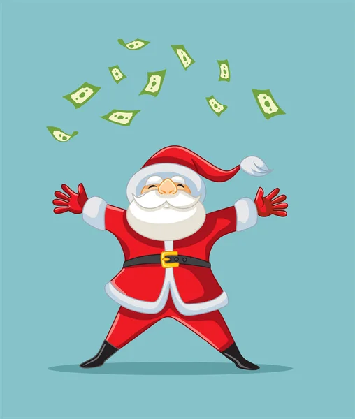 Šťastný Bohatý Santa Claus Žonglování Peněz Vektor Karikatura — Stockový vektor