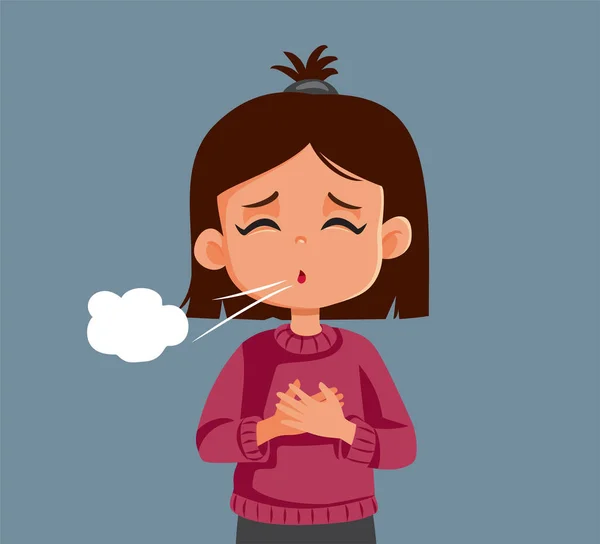 Niña Que Tiene Dificultades Para Respirar Desde Ataque Asma Vector — Archivo Imágenes Vectoriales