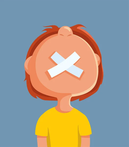 Silenced Boy Plaster His Mouth Vector Cartoon Illustration — стоковий вектор