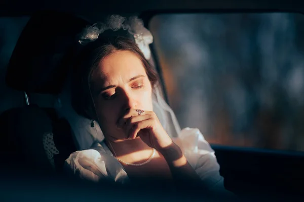 Unhappy Bride Crying in Her Car Cancelling her Wedding