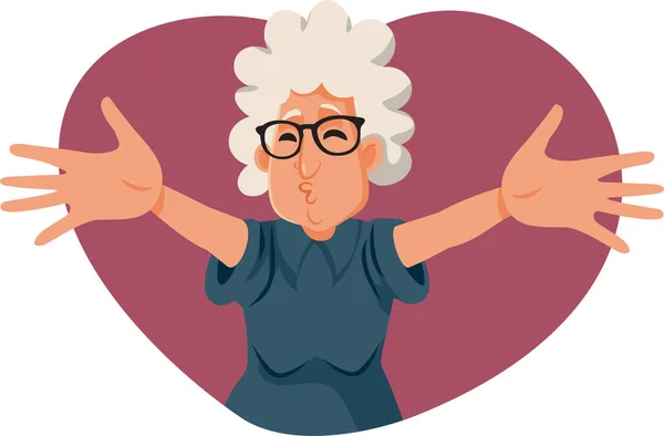 Divertente Granny Raggiungere Bacio Vettoriale Illustrazione Del Fumetto — Vettoriale Stock