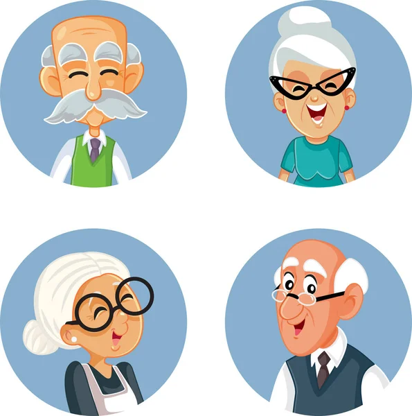 Set Elderly People Avatars Vector Cartoon Portraits — Stock Vector