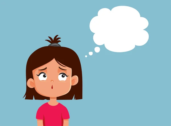 Sad Little Girl Thinking Bubble Vector Cartoon Illustration — Stock Vector
