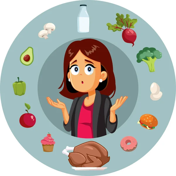 Mujer Pensando Qué Comer Dieta Saludable Concepto Ilustración — Vector de stock