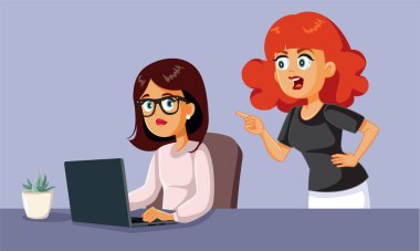 Ofiste Patronu Vektör Çizgi Filmi Kadını Stres Altında