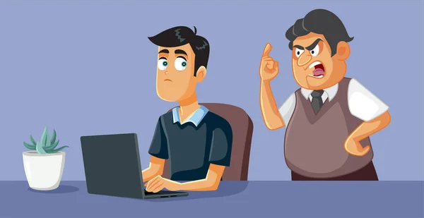 Man Met Een Stressvolle Baan Baas Vector Cartoon Illustratie — Stockvector