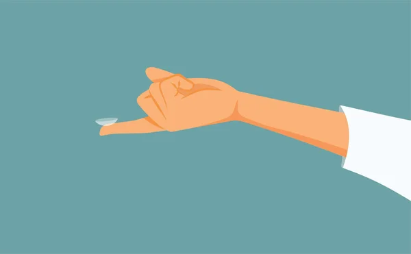 Hand Hält Eine Kontaktlinsen Vektor Cartoon Illustration — Stockvektor