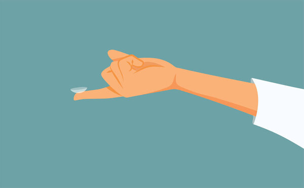 Hand Holding a Contact Lens Vector Cartoon Illustration