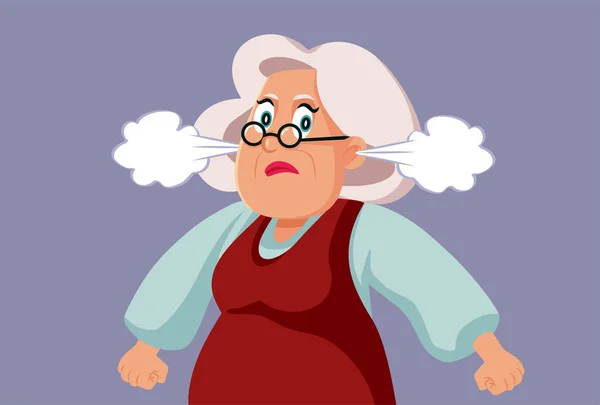 Rozrušený Starší Žena Pocit Rozzlobený Podrážděný Vektor Karikatura — Stockový vektor