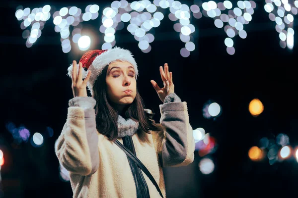 Mulher Engraçada Sentindo Mente Soprada Pela Celebração Natal — Fotografia de Stock