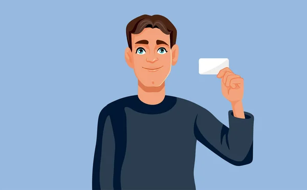 Happy Man Holding Business Card Vector Cartoon Illustration - Stok Vektor