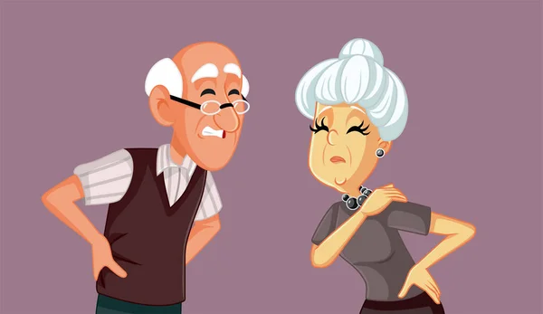 Senior Couple Feeling Back Pains Vector Cartoon Illustration — Stock Vector