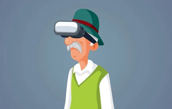 Äldre Man Bär Glasögon Upplev Virtuell Verklighet — Stock vektor