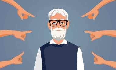 People Criticizing an Elderly Man Vector Cartoon Illustration clipart