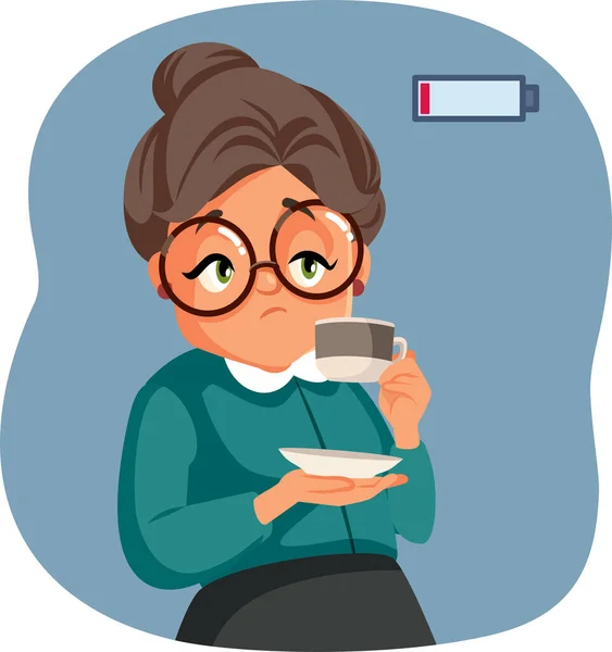 Senior Woman Holding Coffee Cup Feeling Fáradt Vektor Illusztráció — Stock Vector