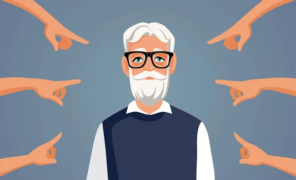 People Criticizing Elderly Man Vector Cartoon Illustration — Stock Vector